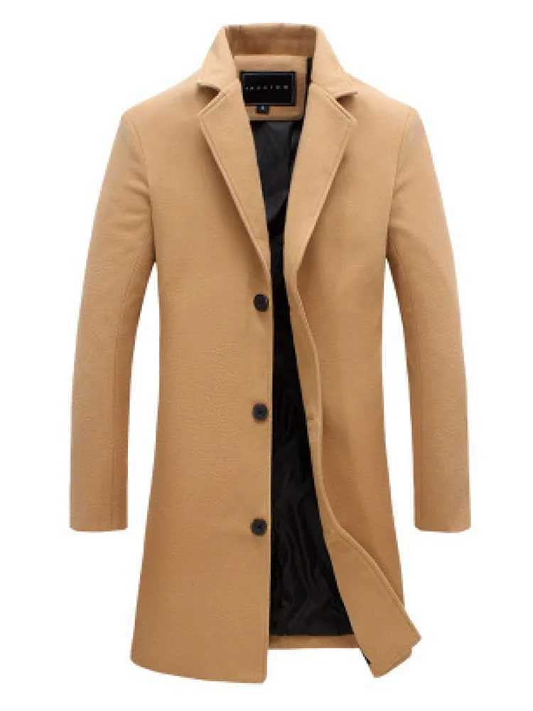 2023 Spring and Autumn Leisure Mens Long Woolen Windbreaker Loose Size Fashion Personality Simple Solid Color Large Woolen Coat Y240924