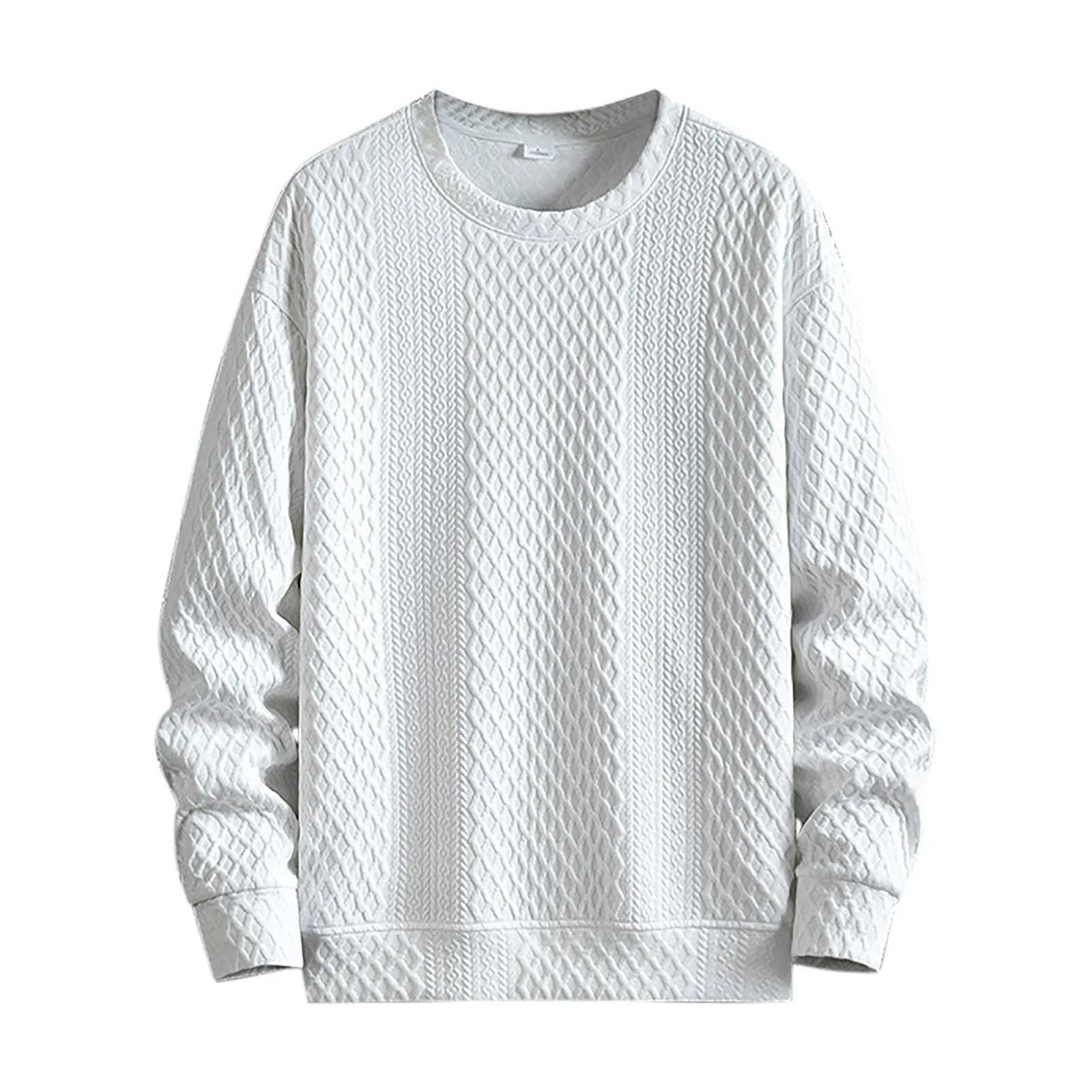 Hoodless Sweatshirt For Men Solid Color Loose Round Neck Jacquard Hoodless Long Sleeve Hoodie Casual Knit Jacquard Active FleeceX240925