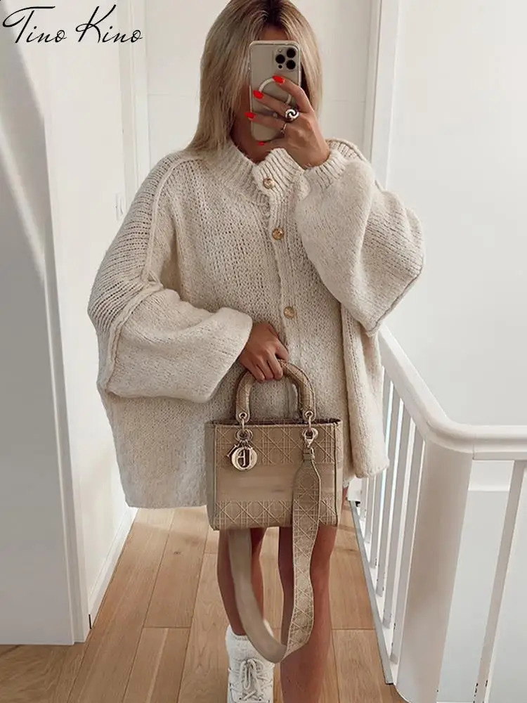 Casual Cardigan Women Sweater Loose Single Breasted Oneck Fashion Sweaters 2024 Autumn Office Female Allmatch Top Coat 240914