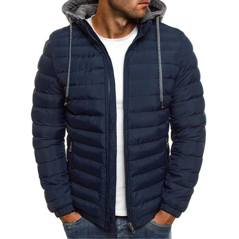 Winter Fashion Solid Color Mens Hoodie Brushed Thick Jacket Large Size Loose Parka Leisure Street Mens Down Jacket Y240925