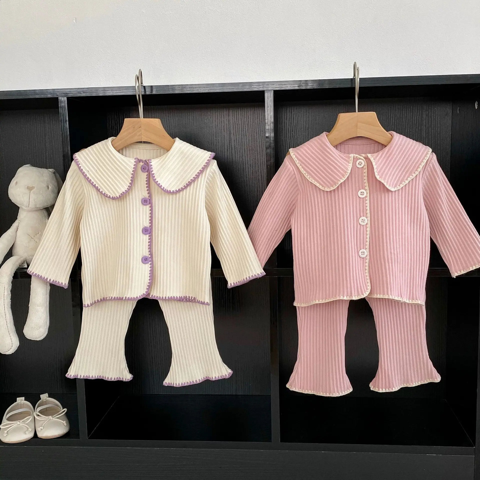 Baby Clothing Set Autumn Knitted Girls Collar Long Sleeve CardiganPants 03 Year Childrens Two Piece 240925