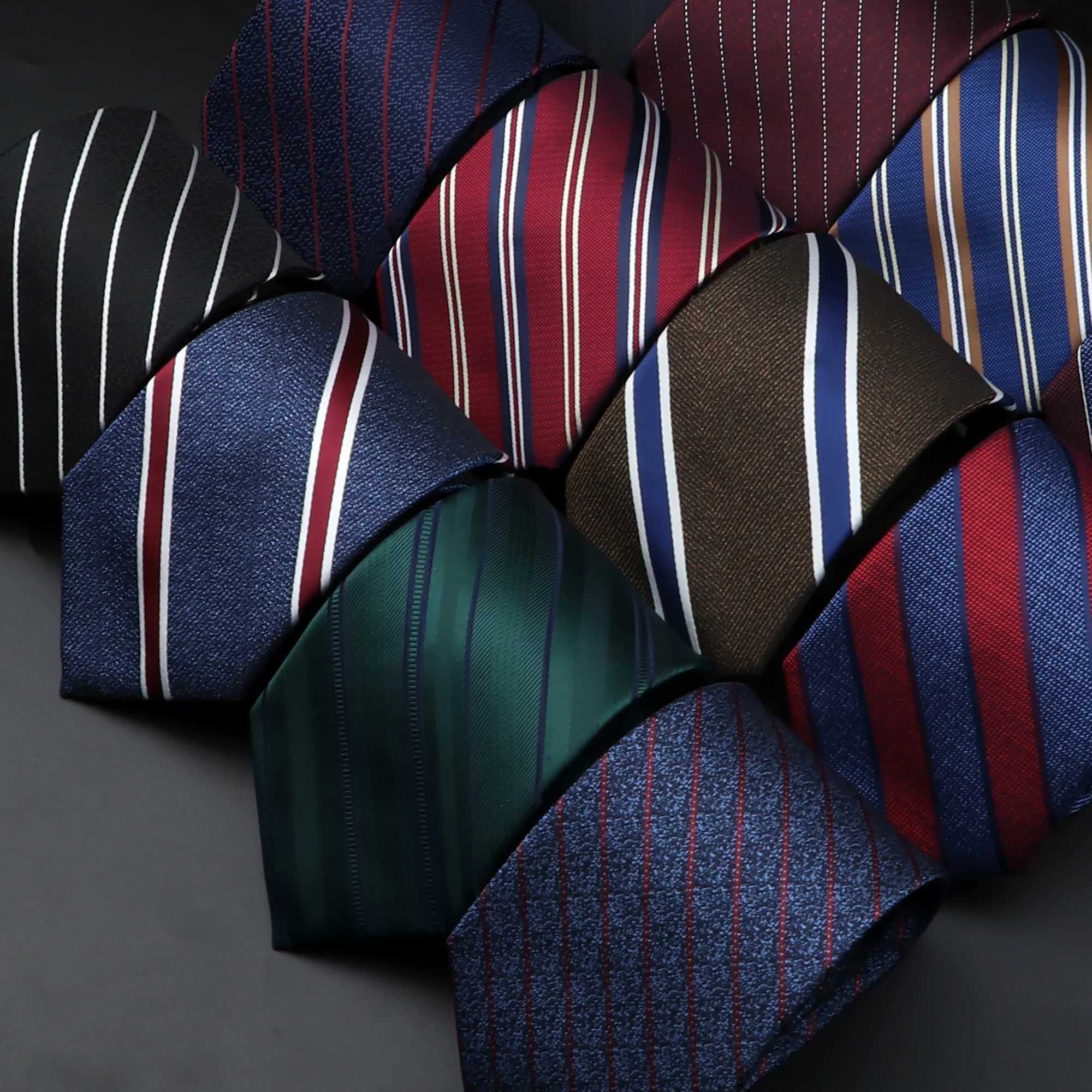 Mens Jacquard Classic Stripe Tie 8cm Polter M-neck Business Wedding Party Set Shirt Daily Clothing Accessories Gift Y240925