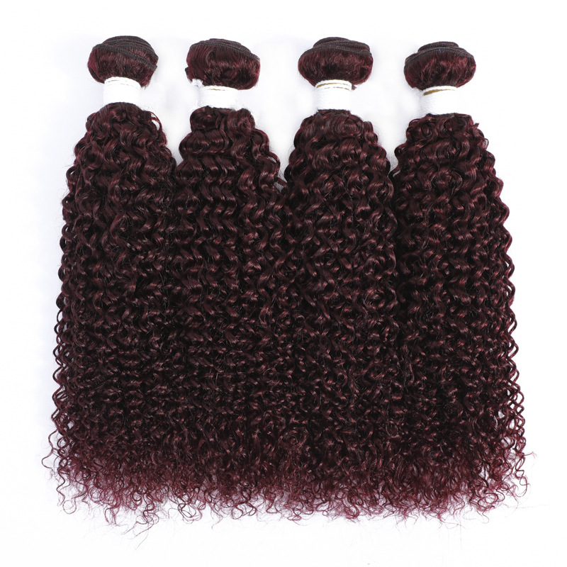 99J Burgundy Malaysian Indian Brazilian 100% Human Hair Kinky Curly 3 Bundles With 4X4 Lace Closure 4 Pieces/lot Free Part