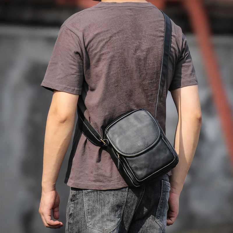 LUOKIR Mens Crossbody Bag Real Leather Shoulder Bag Retro Cowhide Small Sling Bags Casual Personality Satchel For 7.9 Inch iPad Z240924