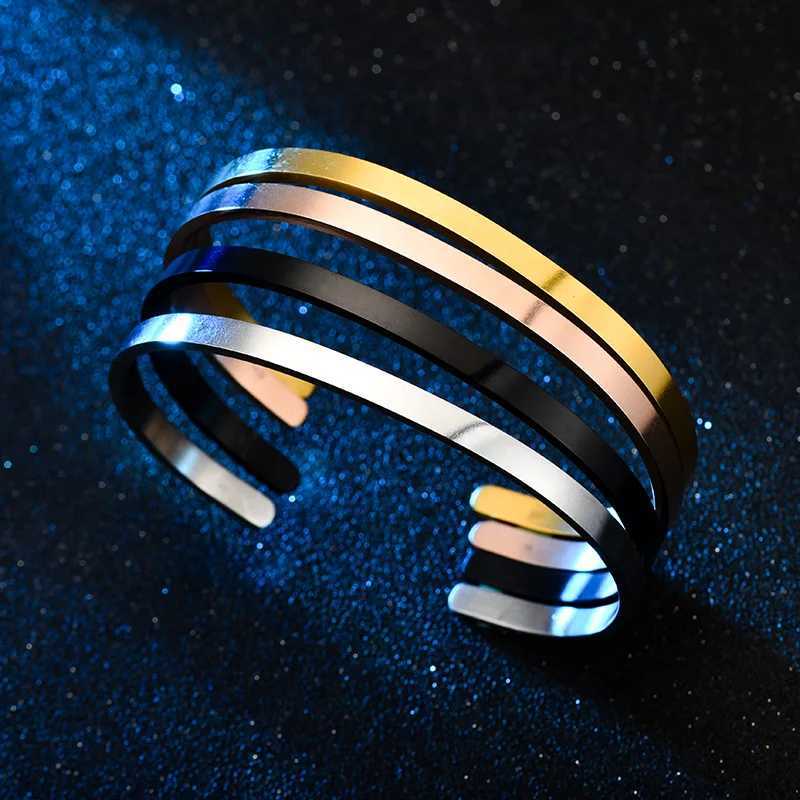Hot Fashion Simple Stainless Steel C-Shape Open Bracelets 4MM Adjustable Cuff Bangle Bracelet For Women Men Lover Jewelry GiftsX240925