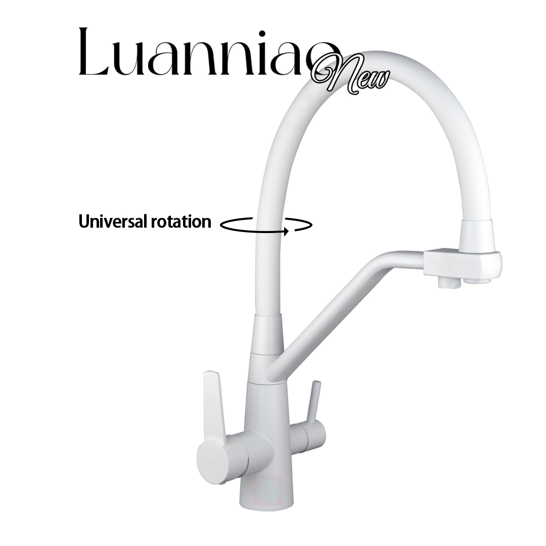 Kitchen faucet stainless steel faucet hot and cold water faucet pure water faucet 360 degree swivel universal white