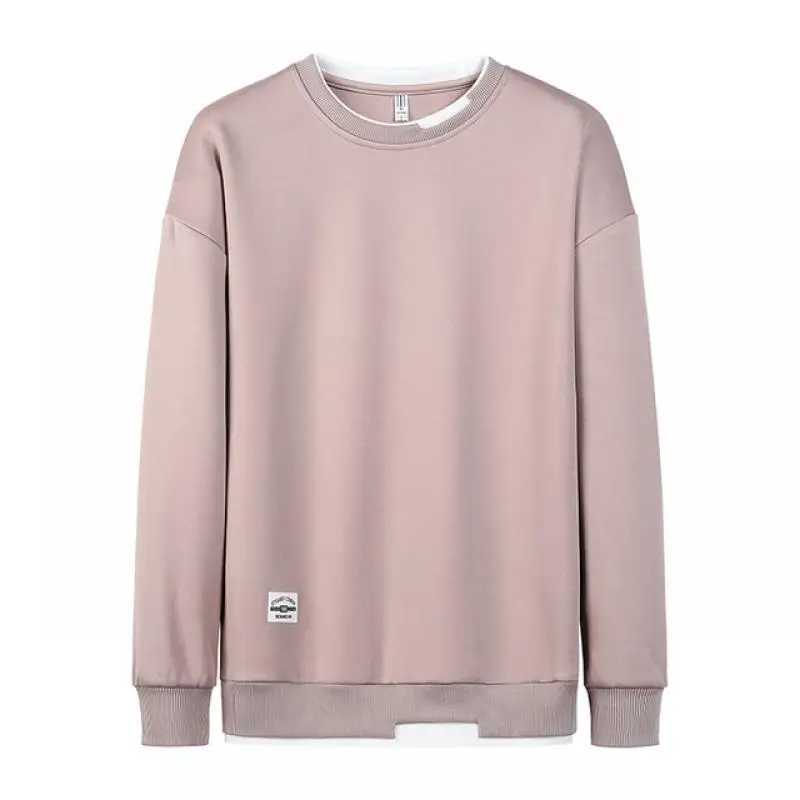 Spring Autumn Men Harajuku O Neck Hoodies Men Casual Solid Color Sweatshirt Fake Two Pullover Male Basis Streetwear SweatshirtX240925