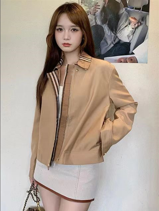 Designer High Quality Patchwork Striped Khaki Lapel Neck Jacket Fashion Autumn-Winter Retro Bomber Women's Jackets