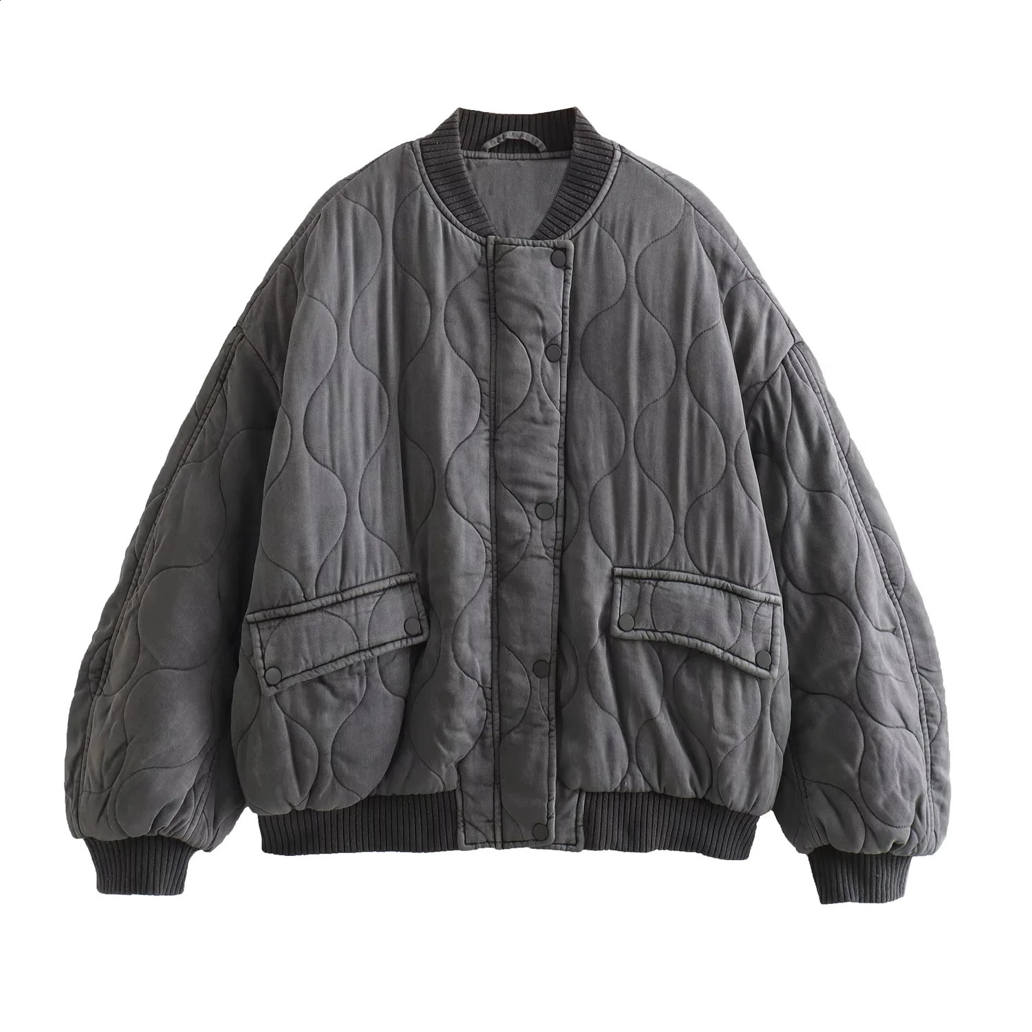 Grey Oversize Womens Jacket Bomber Loose Winter 2024 Parkas Padding Coat Quilted Green Fashion Vintage Stylish Casual Chic Y2k 240924