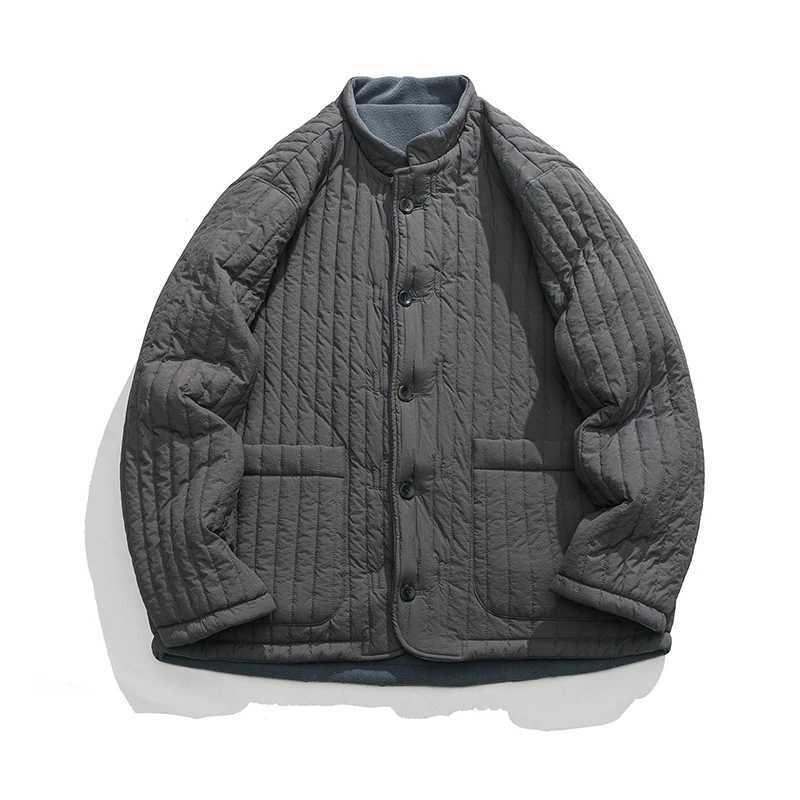 Retro bedding cotton Parkes mens solid color stand up collar jacket Chinese style Harajuku plush couple jacket worn on both sides Y240925