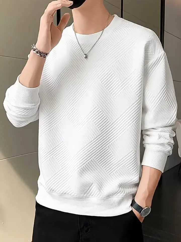 New Loose-fit Mens Trendy Pullover Sweatshirt Casual Solid Color Round Neck Sweatshirt Trendy Autumn Hoodies SweatshirtsX240925