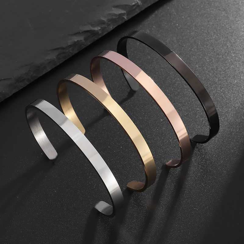 Stainless Steel Polished Design C Shape 6Mm Open Bracelet for Men Women Fashion Punk Mirror Bracelet Couple JewelryX240925