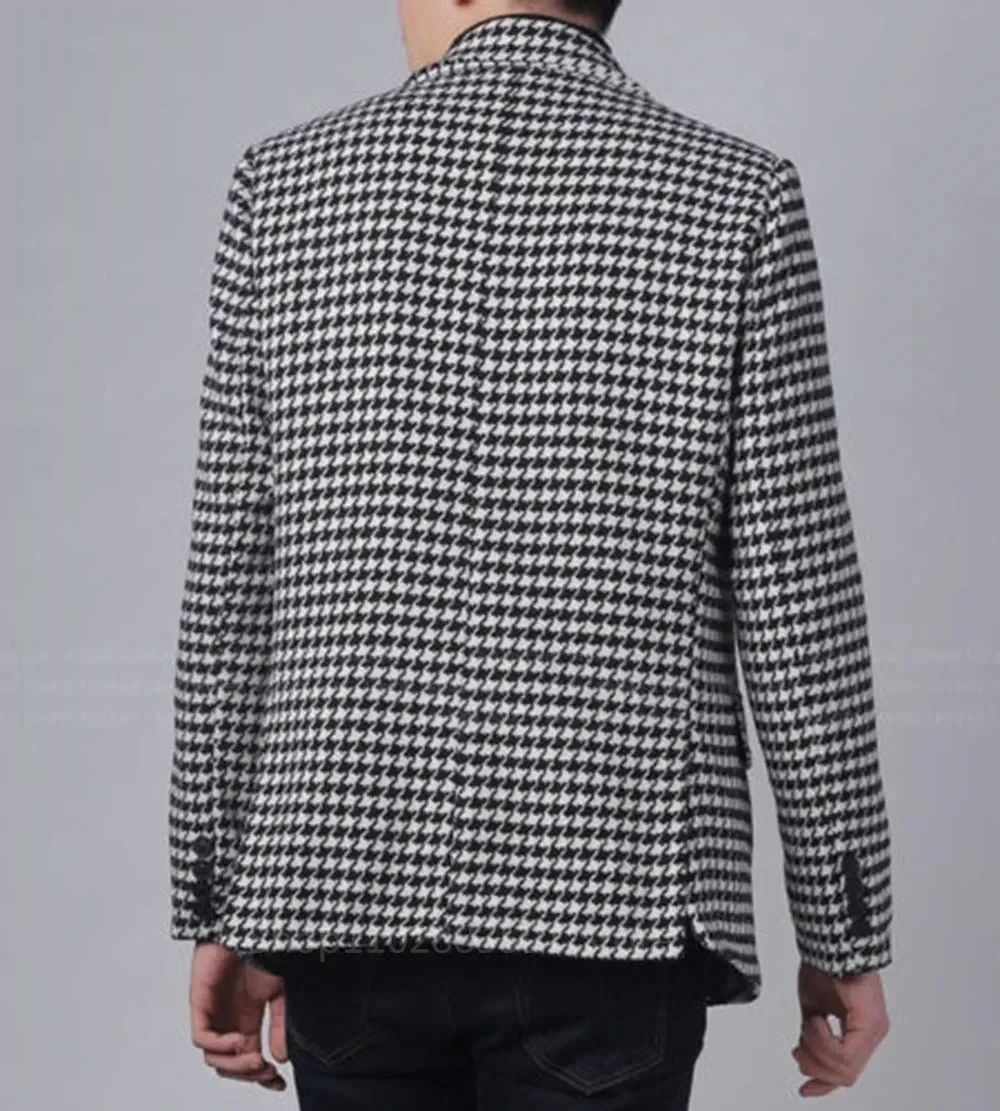 Plaid Men's Blazer with Two Buttons 1 Pc Business Suit Jacket Notch Lapel Houndstooth Male Fashion Coat