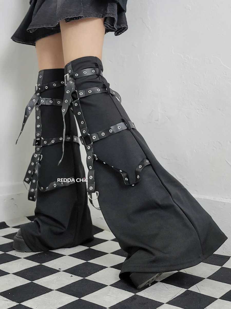 Other Fashion Accessories REDDACHiC Steampunk Leather Harness Leg Warmers Women Retro Black Boots Cover Thigh Long Socks Grayu Y2k Harajuku Emo Stree 