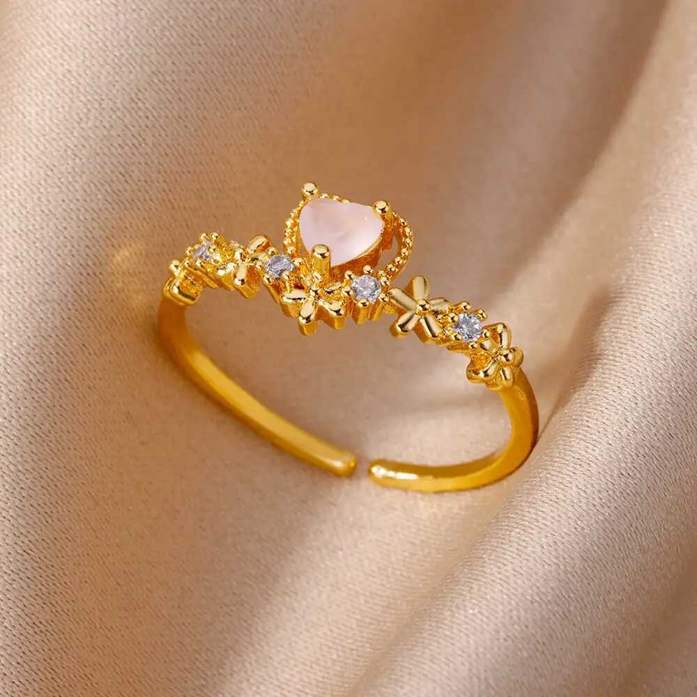 Zircon heart-shaped ring womens stainless steel adjustable heart-shaped ring 2023 trend wedding jewelry free delivery W240925