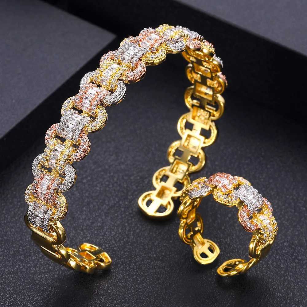 JanKellys luxurious and unique African bracelet ring set womens wedding jewelry set cubic zirconia crystal CZ Dubai bride jewelry set W240925