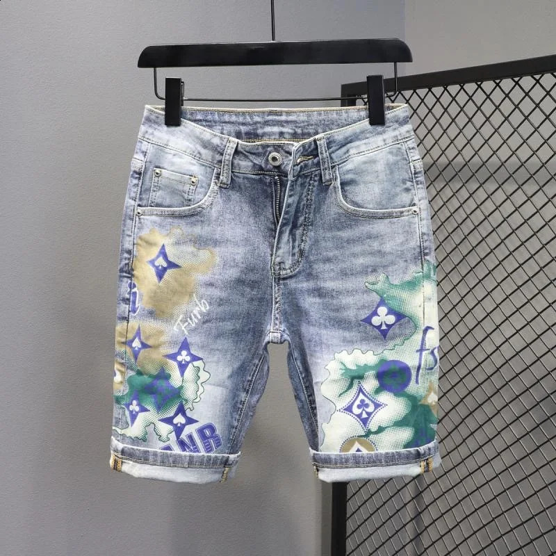 fashion trend for summer printed stretch cotton shorts mens casual sashimi comfortable and highquality plus size denim 240925