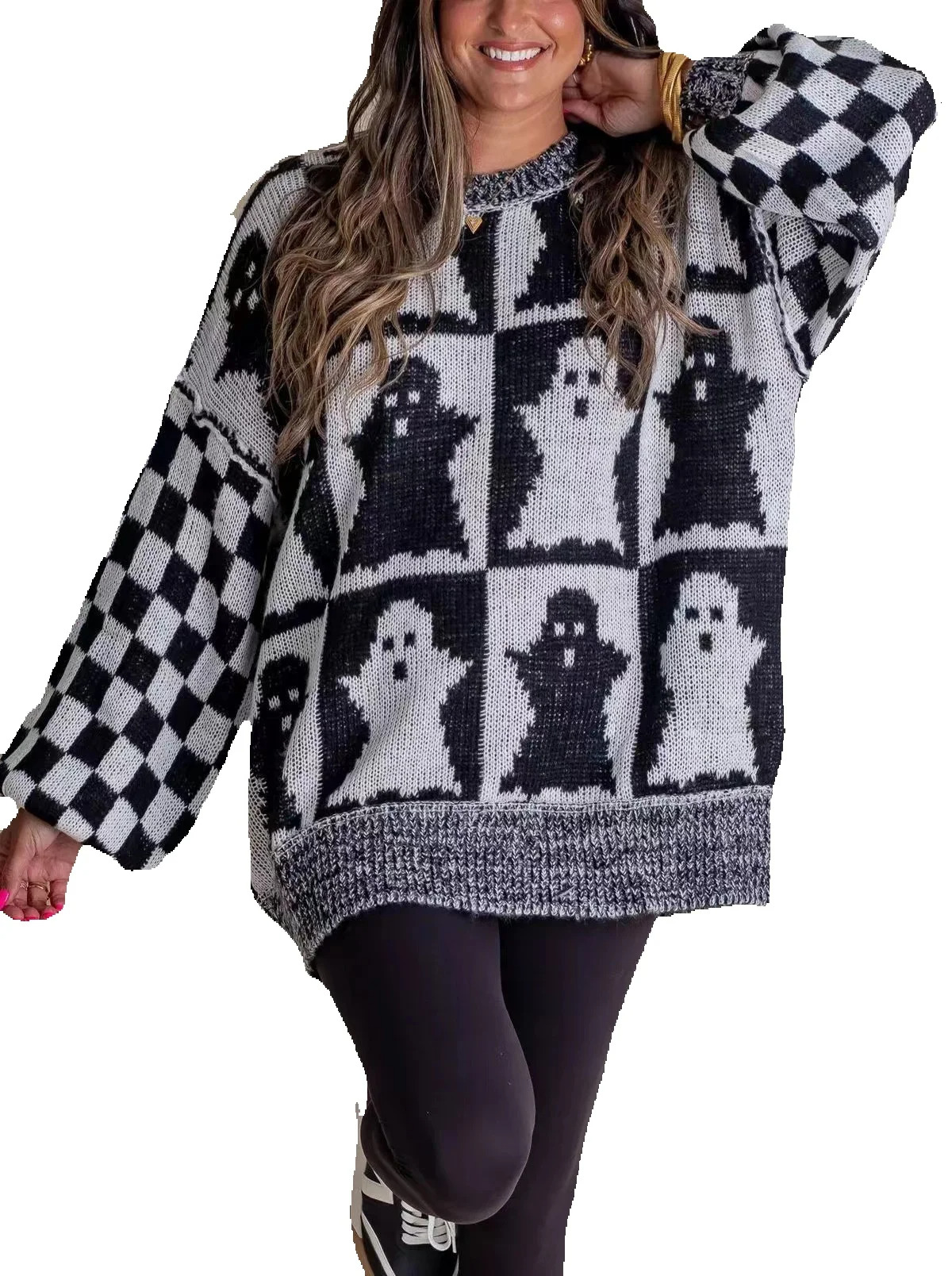 Women Halloween Pattern Print Sweaters Autumn Winter Haruku O Neck Loose Pullovers Streetwear Casual Party Female Knitted Tops