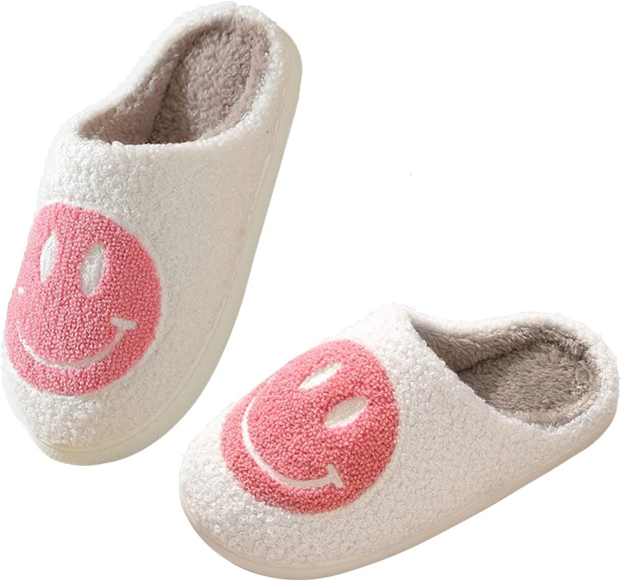 Smile Face for Women Happy face slippers Retro Soft Plush Warm Slip-on Slippers, Cozy Indoor Outdoor Slippers