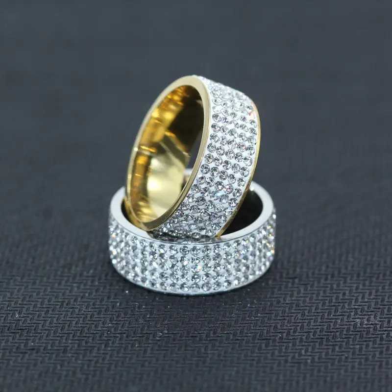 Womens luxury stainless steel ring crystal rhinestone engagement ring band fashion jewelry size 7-12 W240925