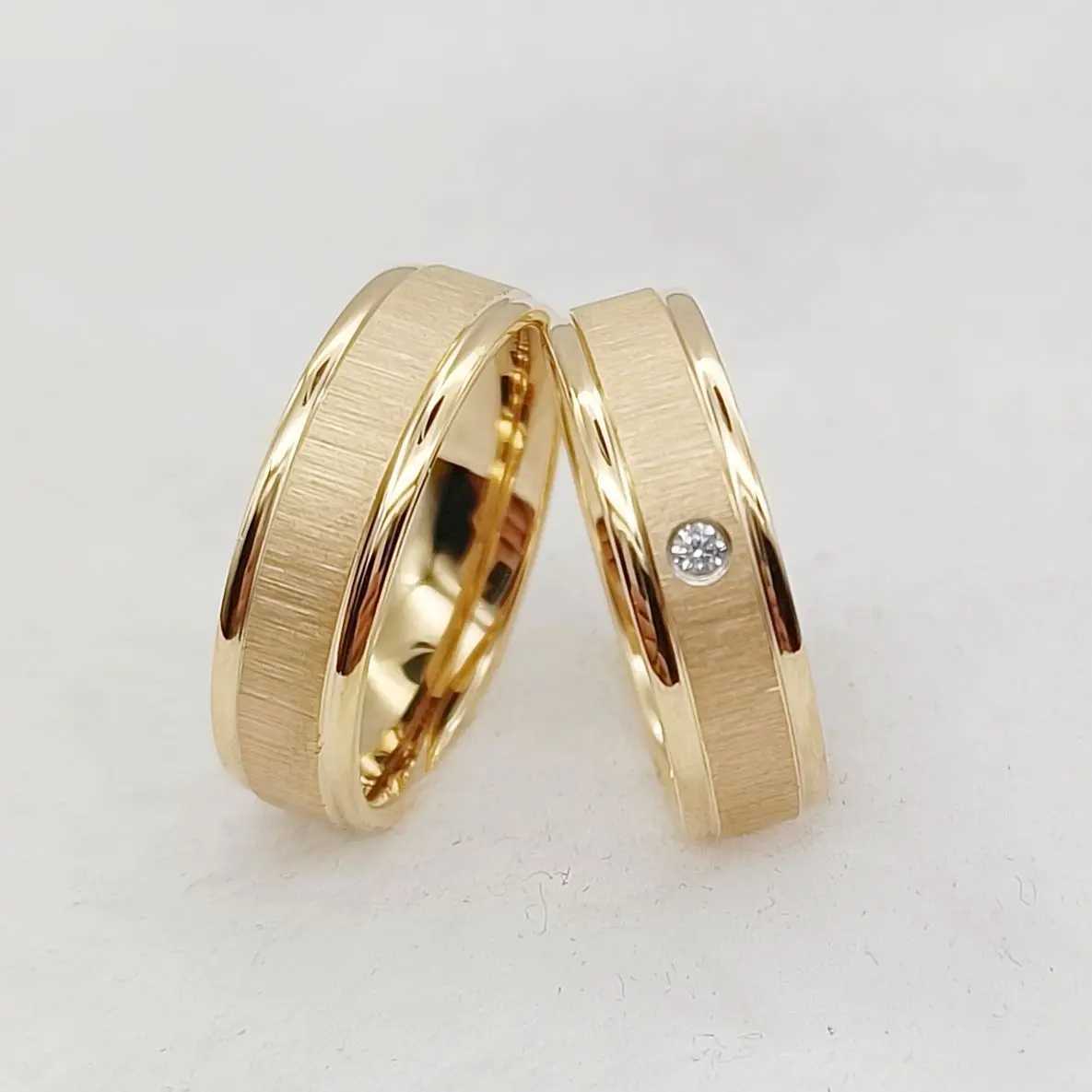 Mens and Womens Wedding Ring Set Handmade Unique Design Matte 24k Gold Plated Titanium Jewelry Couple Ring W240925