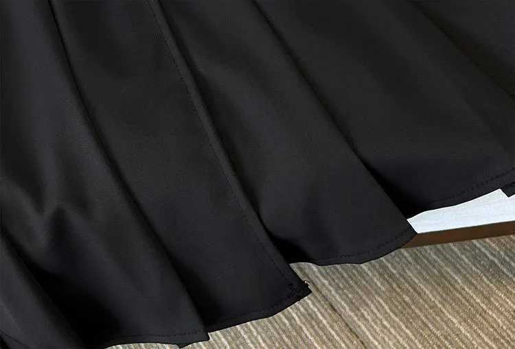 Plus Size 150Kg Womens Bust 147 Summer Loose Notched Short Sleeved Suit Pleated Dress Black Large 4XL 5XL 6XL 7XL 8XL 9XL M240924