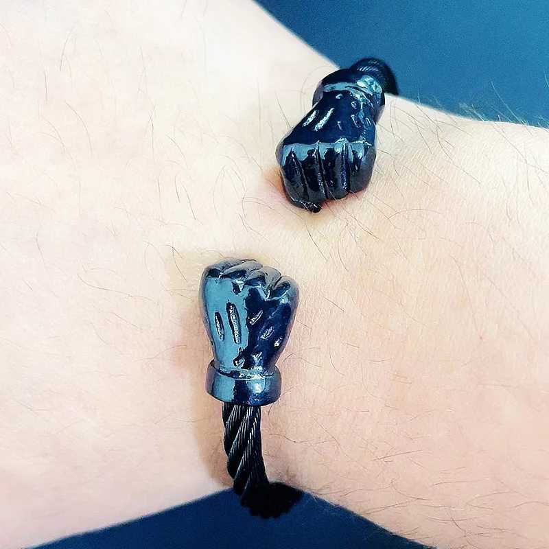 Open Cuff Hip Hop Stainless Steel Fist Bangles Adjustable Boxing Bracelets For Men Steel Rope Twisted Bangle Jewelry GiftX240925
