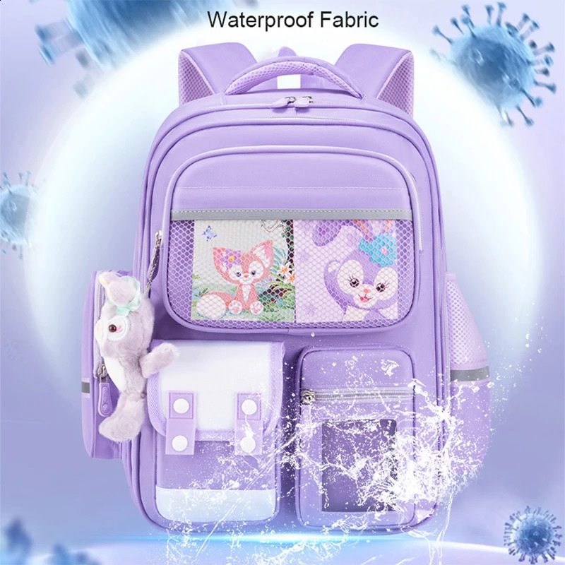 Girls School Bag Orthodontic Junior Waterproof Backpack Cute Purple Multi Pocket Mochila Baby 240724