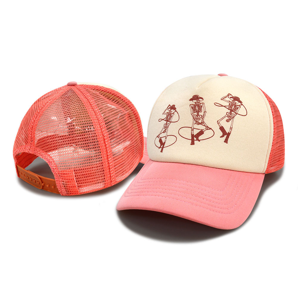 Wholesale Sale 5 Panel Halloween Skull Adults Foam Mesh Trucker Hat Sports Cap Hat With Plastic Adjustable Snap backs
