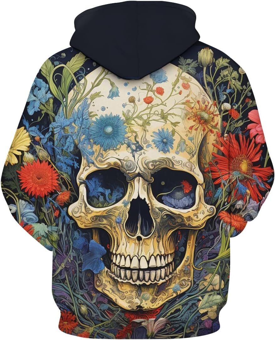Hoodie for Mens Womens Novelty Skull Rose Graphic Hoodie For Men 3D Printed Hoodies Casual Pocket Pullover Graphic Hoodies sweatshirt Pullover Long Sl