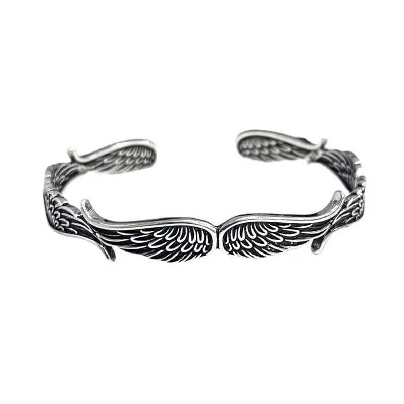 Vintage Tibetan Silver Retro Creative Design Angel Wings Open Bangle Bracelets for Men Women Cool Party Biker Jewelry sl467X240925