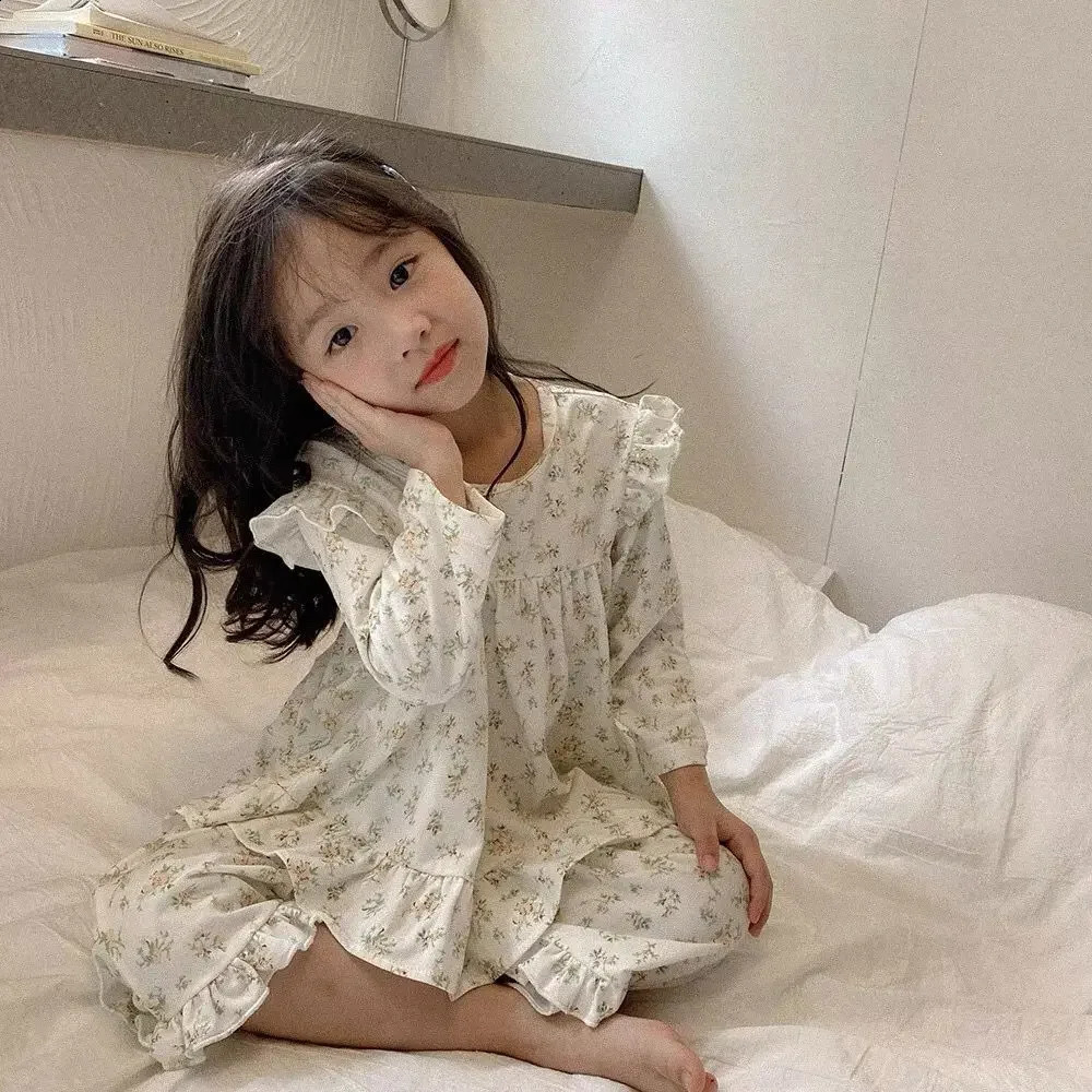Kids Pajamas Spring Autumn Long Sleeve Princess Fashion All-match Princess Lace Lovely and Sweet Girls Clothes 240921