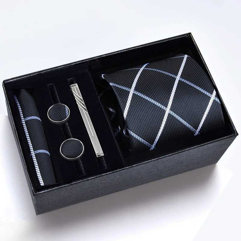 Mens tie five piece formal set professional color fashion business 8cm striped wedding Gro gift box Y240925