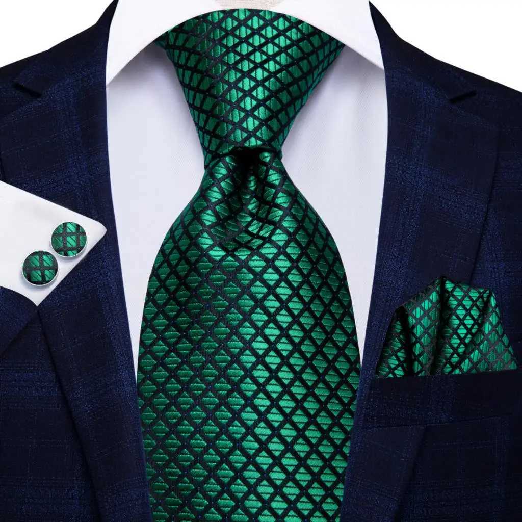 Hi-Tie Designer Green Solid Striped Paisley Silk Wedding Tie For Men Necktie Hanky Cufflink Fashion Business Party Dropsing X250407