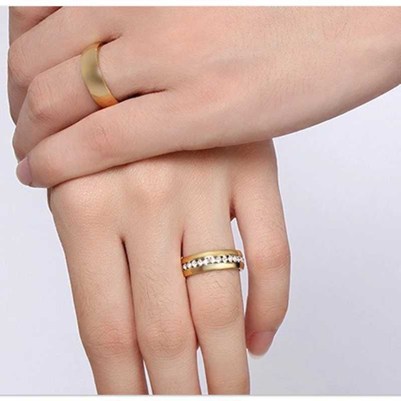 Golden Lover Crystal Stainless Steel Ring suitable for men women wedding bands custom carved names charming gifts W240925