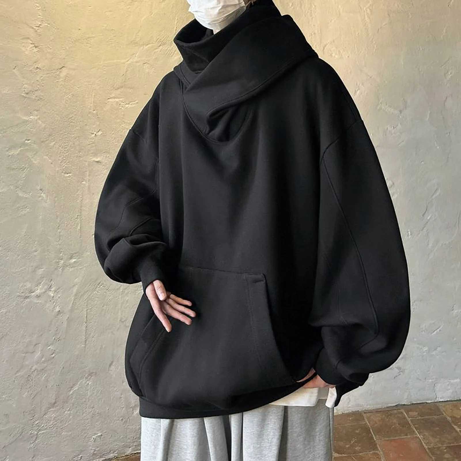 Long Sleeve Ninja Hoodie Mens Pullover Hoodies Loose Harajuku Hooded High Neck Sweatshirt Hip Hop Mens Streetwear ClothesX240925