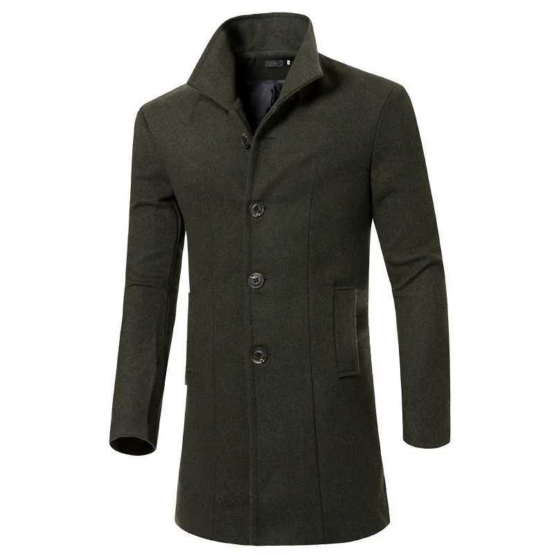 2023 Autumn and Winter Mens Casual Solid Color Slim Fit Korean Version Medium Long Coat Mens Woolen Windbreaker Coat Y240924