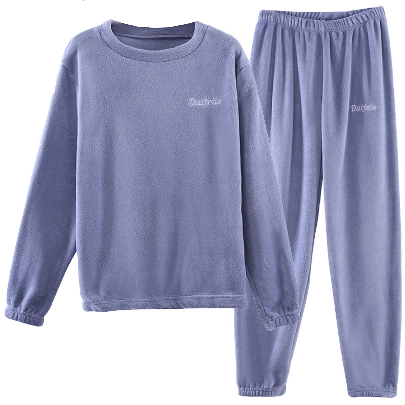2024 new autumn and winter coral fleece Pamas thickened warm men's and women's long sleeved pants couple home clothes