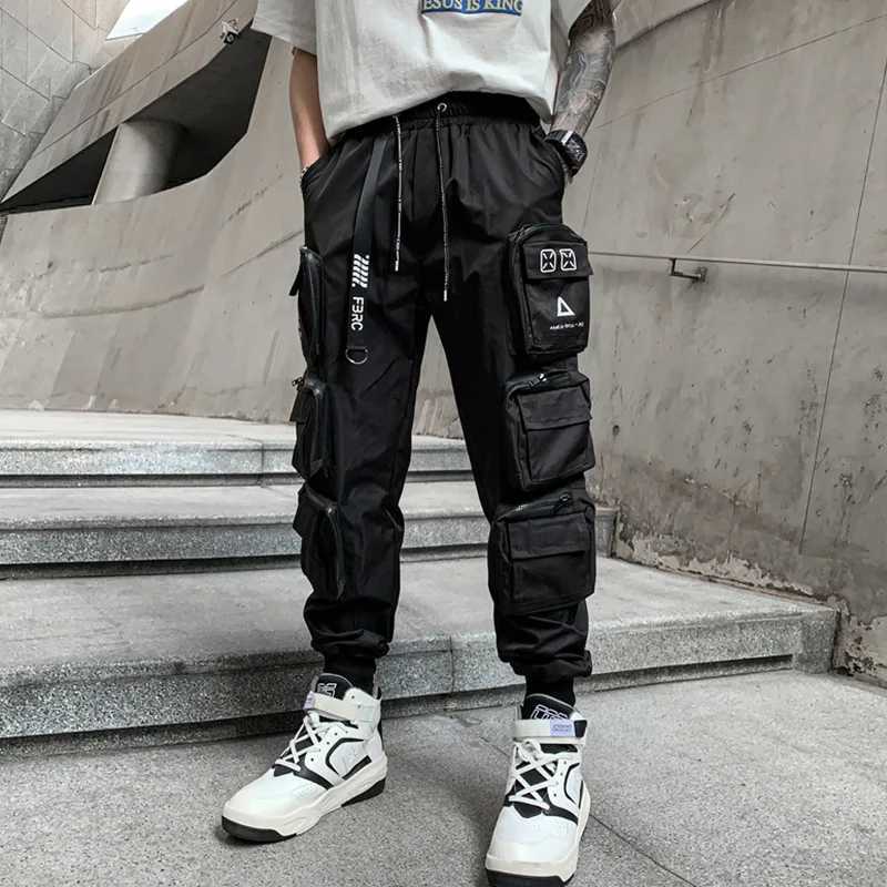 Techwear Style Multi Pockets Cargo Pants Man Vintage Punk Hip Hop Pants Ribbon Casual Joggers Strtwear M240924