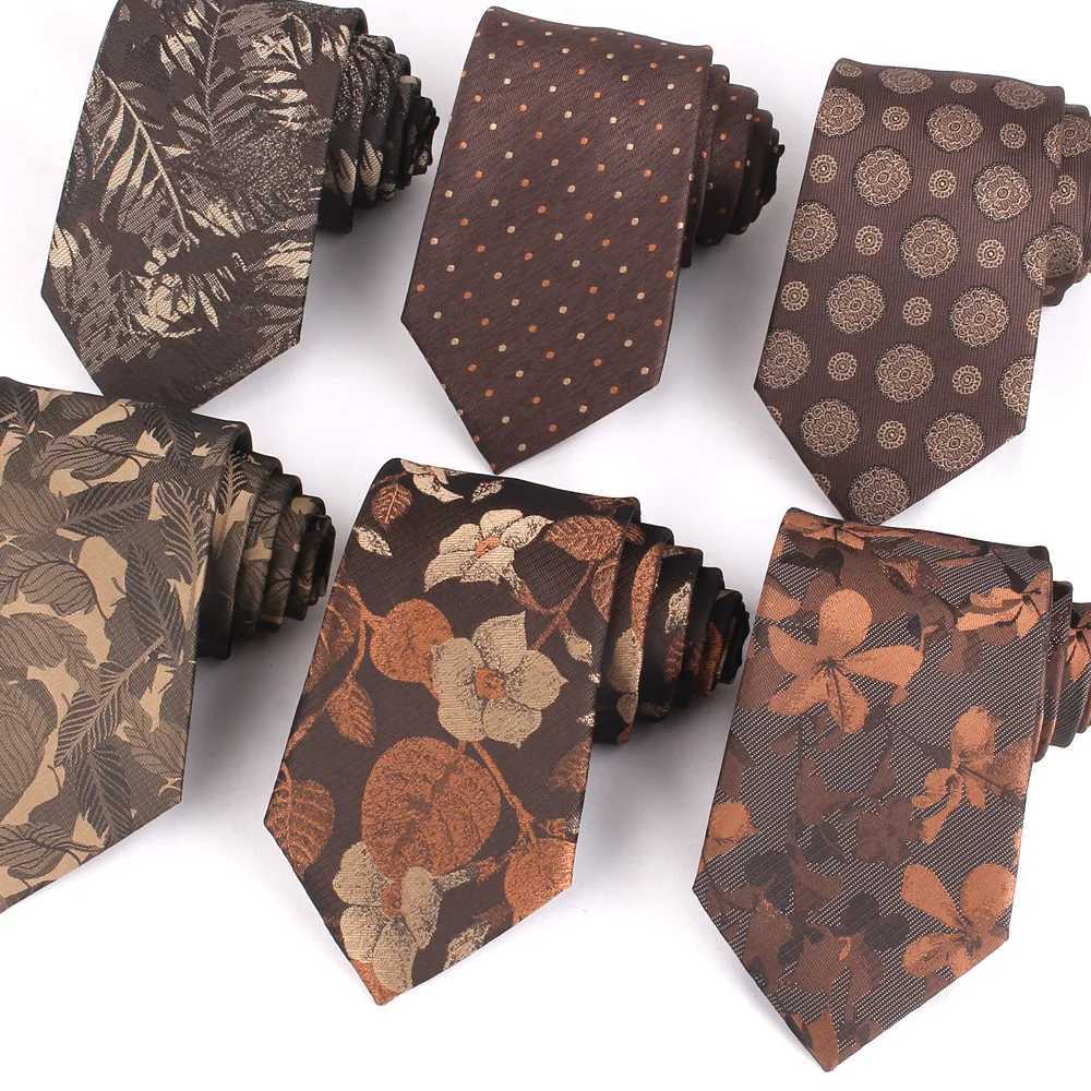 Brown Pattern Mens Tie Set Mens Tie Wedding Flower Tie Grossman Fashion Flower Tie Y240925