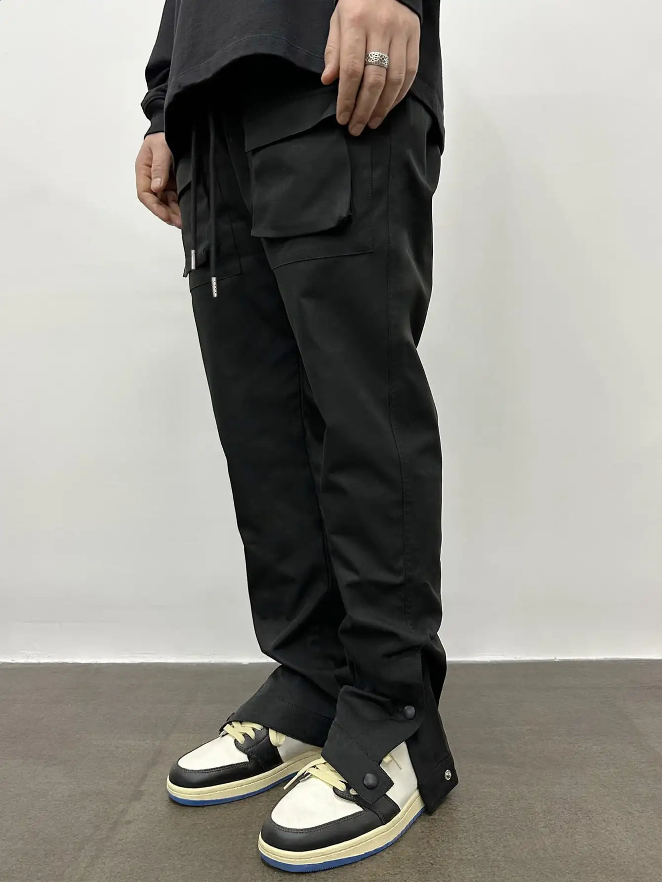 Trendy Drawstring Cargo Pants Mens Multi Flap Pocket Trousers Casual Outdoor Pants Mens Work Pants Outdoors Streetwear 240914