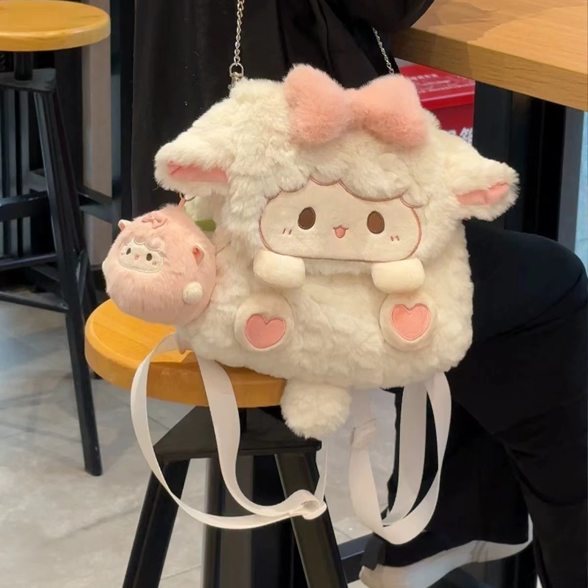 2024 new designer backpack cartoon lamb plush doll bag cute girl college JK multifunctional backpack ins backpack