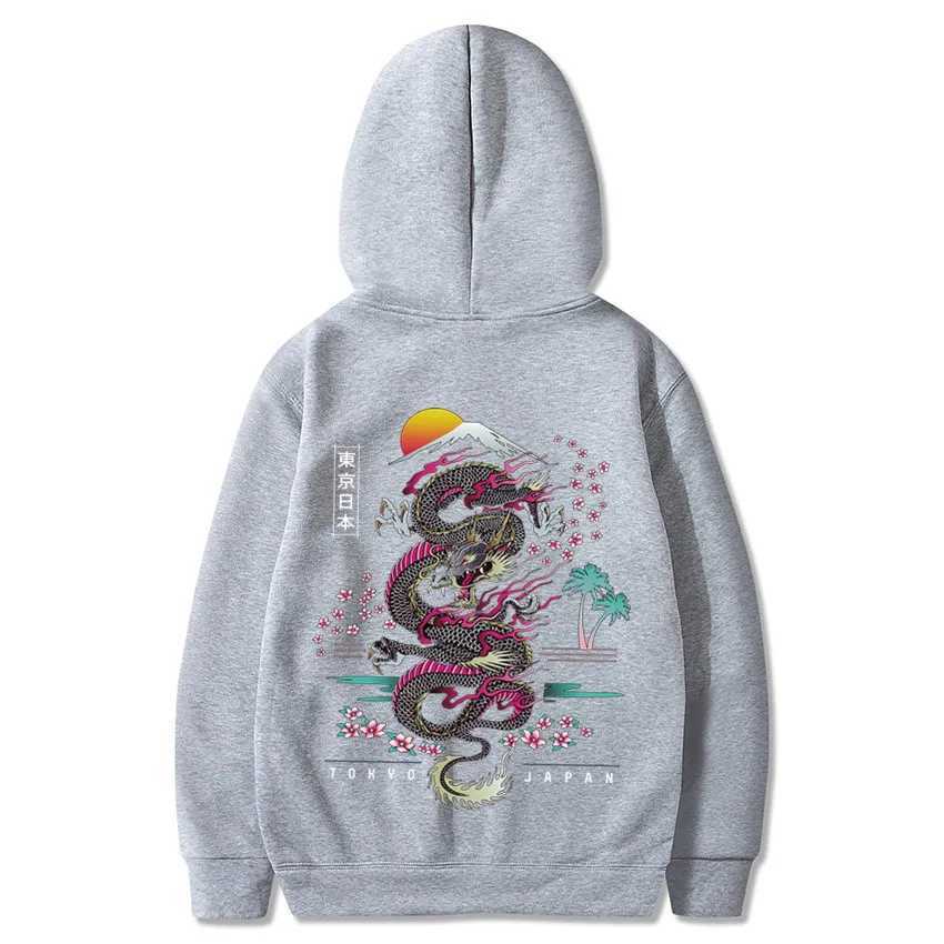 Dragon Print Hoodie Casual Round Neck Hooded Sweatshirt Youth Fashion Outdoor Long Sleeve SweatshirtX240925