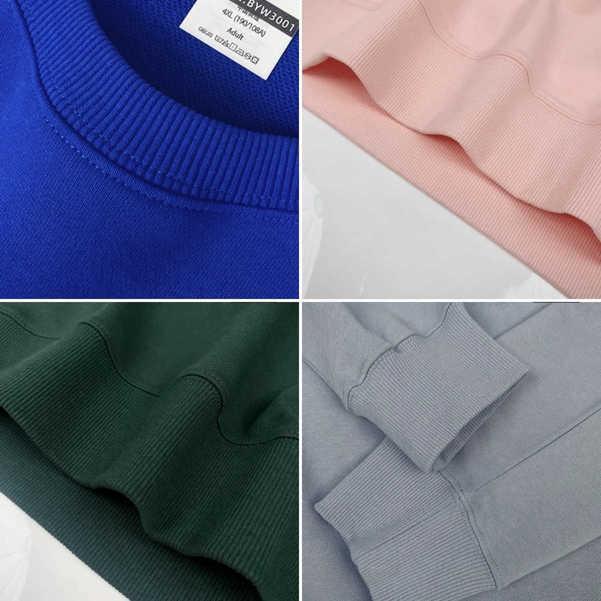 Pure Cotton Plush Thickened Sweatshirt Thin Plush Heavyweight Solid Round Neck Sweater Autumn Winter Warm SweaterX240925