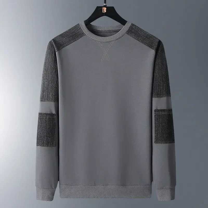 Male Clothes Crewneck Spliced Hoodieless Sweatshirt for Men T-shirt Pullover Top Round Neck Luxury Winter Streetwear No Brand SX240925