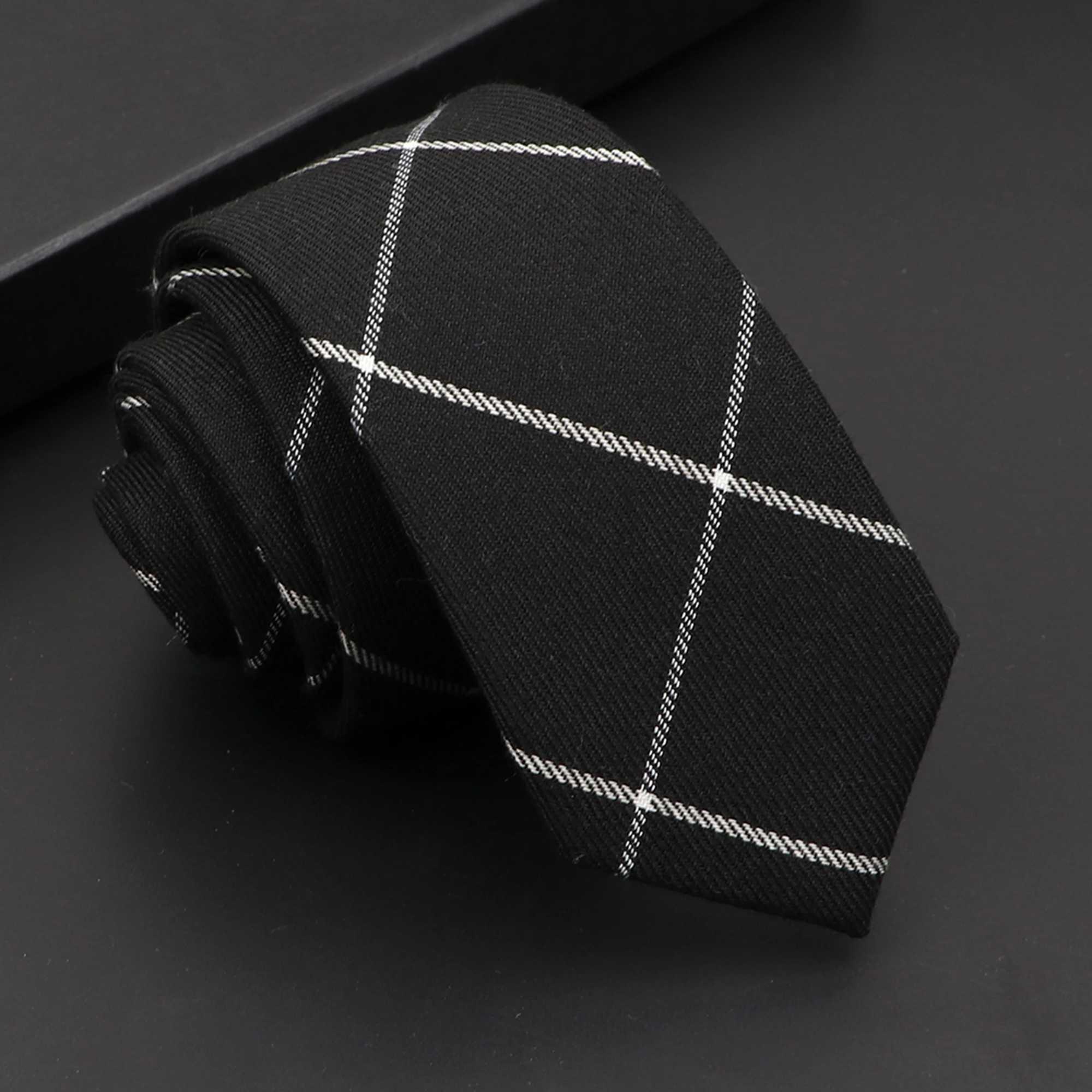 Mens classic cotton tie high-quality handmade slim fit 6CM collar solid color stripes narrow shirt accessories Y240925