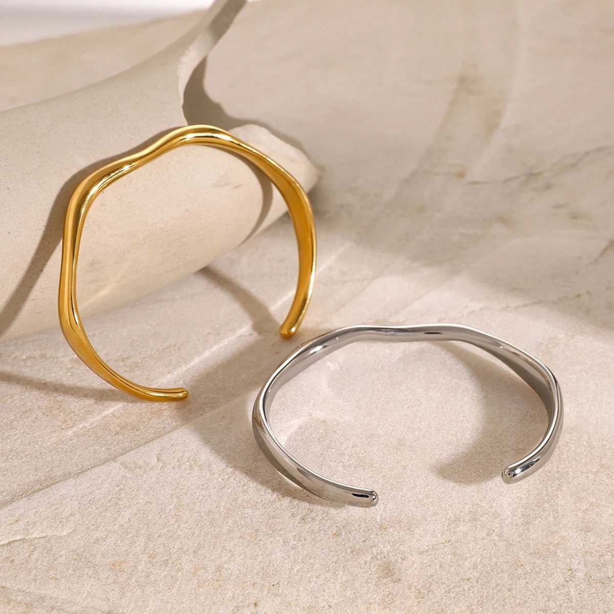 Youthway Stainless Steel Texture Opening Cuff Bangle Bracelets Metal Waterproof Minimalist Elegant Jewelry for Women Gift 2024X240925