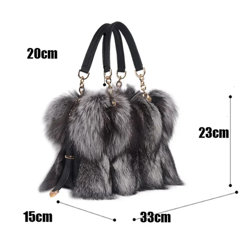 Real Fox Fur Women Tote Shoulder Winter Evening Party Bag Ladies Purses And Handbags