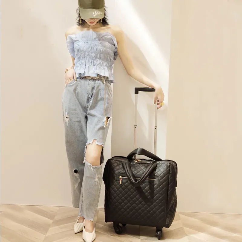 air box Women's suitcase 100% PU light portable travel trolley bag small rolling luggage female brand boarding 18 inch handbag