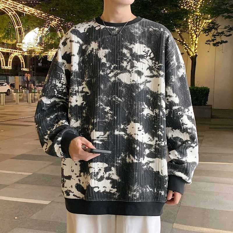 Tie-dye Hoodless Sweater Fall New Ink Painting Design Sense Round Neck Top Trend Loose Casual Mens Womens ClothingX240925